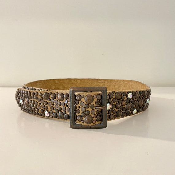 Vintage Stud & Crystal Leather Belt | Celebrity Y… - image 1