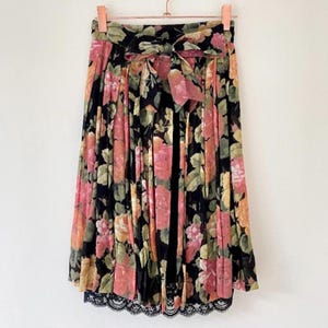 Vintage 1990 Moschino Cheap & Chic Floral Chiffon Velvet Pleated Skirt, Holiday Collection, Size 4