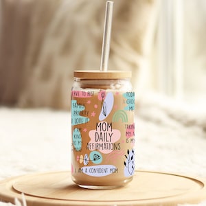 Mom Daily Affirmation Glass Cup 16oz Mental Health Tumbler Gift For Her Daily Manifestations