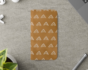 Op boho geïnspireerde, tan leren portemonnee-flipcase voor iPhone - stijlvolle en functionele telefoonbescherming