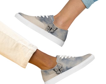 Lage canvas schoenen met blauwe vlinderbloemen - uniek ontwerp
