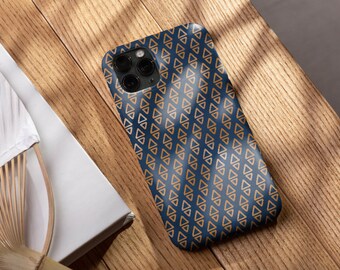 Boho iPhone-hoesje Preppy Stuff Trendy telefoonhoesje Girly accessoire tienermeisje cadeau voor haar Marineblauwe en gouden Azteekse print draadloos opladen