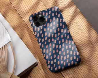 Boho iPhone-hoesje Preppy Stuff tienercadeau-idee Cadeau voor haar Draadloos opladen Marineblauwe en gouden hoes