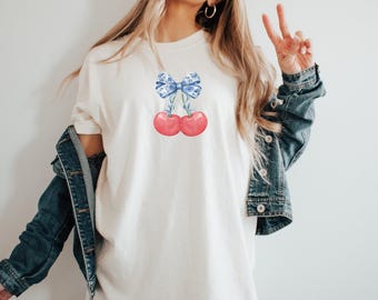 Chinoiserie Coquette Cherry T-shirt, Unisex Top for Men and Women, Vintage Floral Tee, Stylish Cotton Shirt, Unique Graphic Print Fashion
