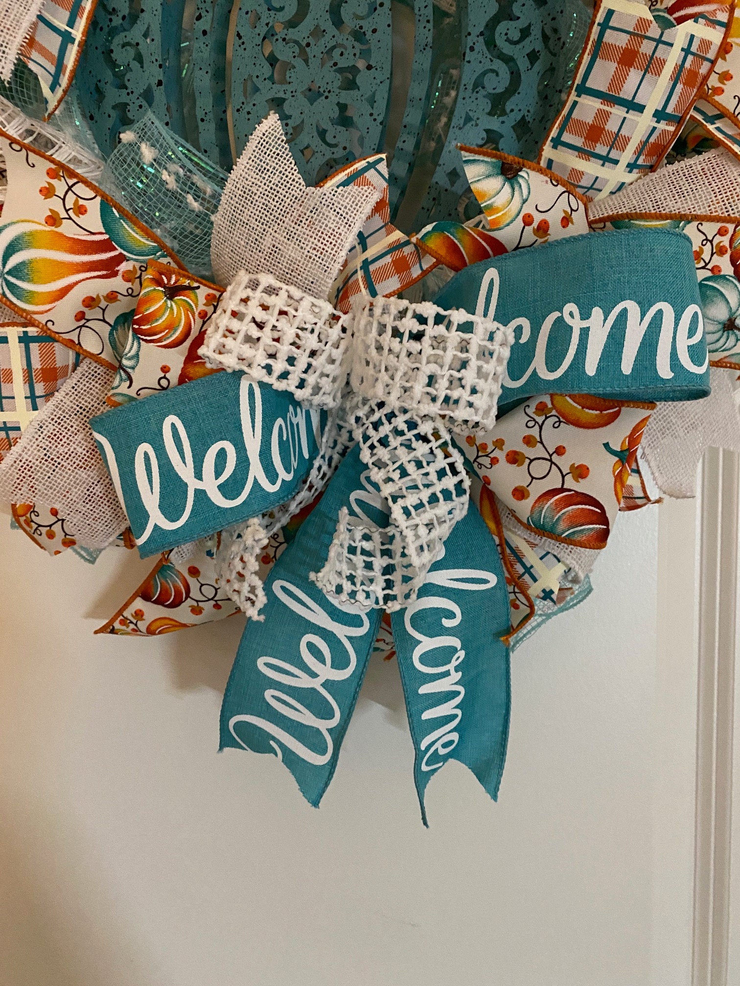 Teal Wreath Wreath Mesh and Ribbon Wreath Etsy