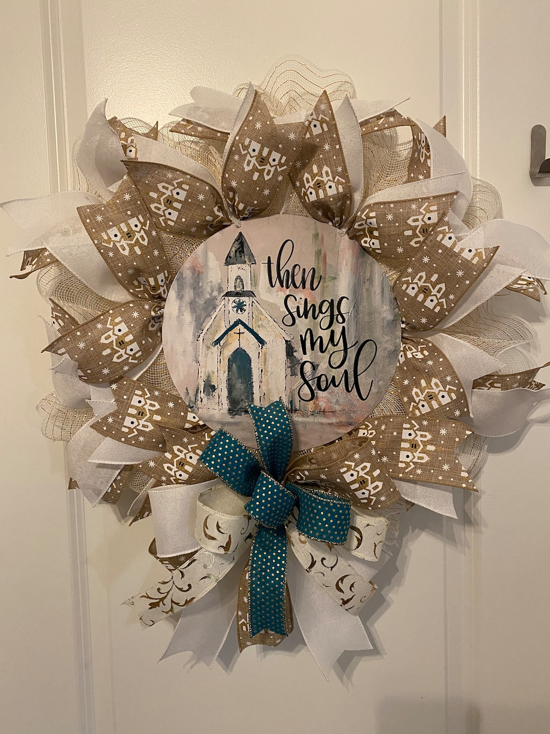 Christmas Wreath, Then Sings My Soul Wreath, Mesh and Ribbon Wreath