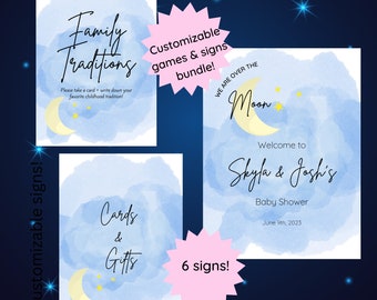 Editable We Are Over the Moon Baby Shower Games and Signs Template *DIGITAL DOWNLOAD*