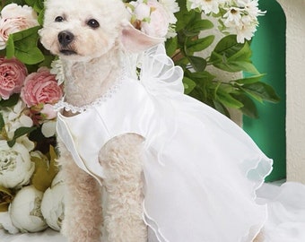 White Pure Princess Style Pet Cat And Dog Wedding Dress, Fancy Princess Outfit Puppy Doggy Kitten Bunny Pet Party Gown, Pet Dress, Cat Dress