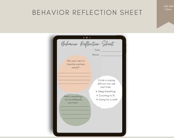 Digital Behavior reflection sheet | behavior management | special education | teacher resources | behavior reflection template