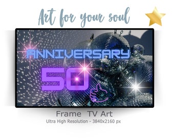 Cadre d'anniversaire pour téléviseur Samsung, 50e anniversaire, boules disco pour la fête, paillettes, losanges, téléchargement numérique.