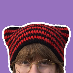 crochet striped cat ear beanie