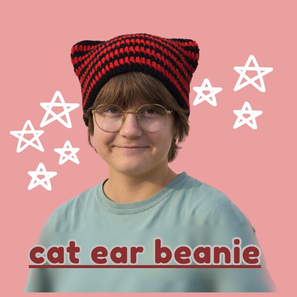crochet striped cat ear beanie