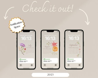 2023 Monthly Calendar Phone Wallpaper | Flower Theme | Phone Background | Notification Space | Lock screens | Screen Art | High Resolution
