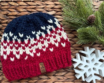 Pat the Patriot Beanie | Adult | Wool Blend | Knit Hat | Ready to Ship |
