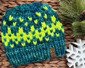 Neon Dancing Waters Beanie | 100% Merino Wool| Winter Hat | Luxury Handknit |Ready to Ship