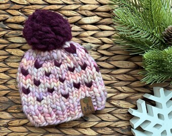 Luxury Tiny Hearts Beanie | 100% Merino Wool | Premie - Newborn Size | Ready to Ship
