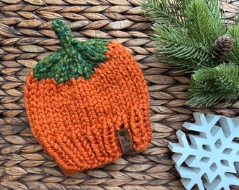 Pumpkin Hat | Beanies | Wool Blend | 3-6 months | 6-12 months | Winter Hat | Handknit |Ready to Ship
