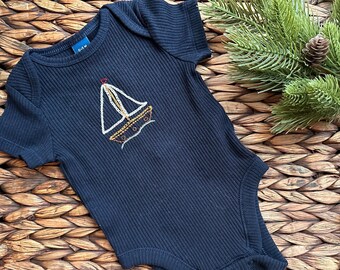 Sailboat Nautical onesie | Navy | Embroidered baby onesie| 0-3 months | Ready to Ship |
