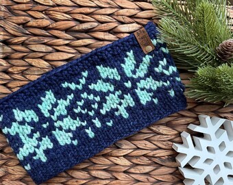 Luxury Knit Mini Cowl and Ear Warmer | 100% Merino Wool | Snowflake Headband | Adult Size | Ready to Ship