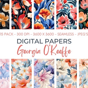 Georgia O'Keeffee Digitaal papier naadloos patroon voor digitale download Abstract bloemen Digitaal afdrukbaar Scrapbooking Abstract behang