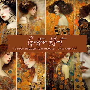 Gustav Klimt ATC Karten, Portrait Journaling Karten Art Junk Journal Zubehör Schönes druckbares digitales Papier Ephemera Kommerzielle Nutzung