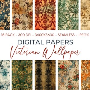 Naadloos Victoriaans behang, vintage digitaal papier, retro achtergrond, bloemenbehang, bloemen naadloos patroon