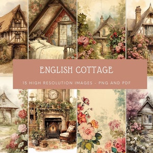 Englisch Cottage Junk Journal, Aquarell Illustration, Junk Journal Zubehör, Einzigartiges Digitales Papier, Ephemera Digitale Kommerzielle Nutzung
