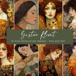Gustav Klimt ATC Karten, Portrait Journaling Karten, Art Junk Journal Zubehör, schönes druckbares digitales Papier, Ephemera digitaler Download