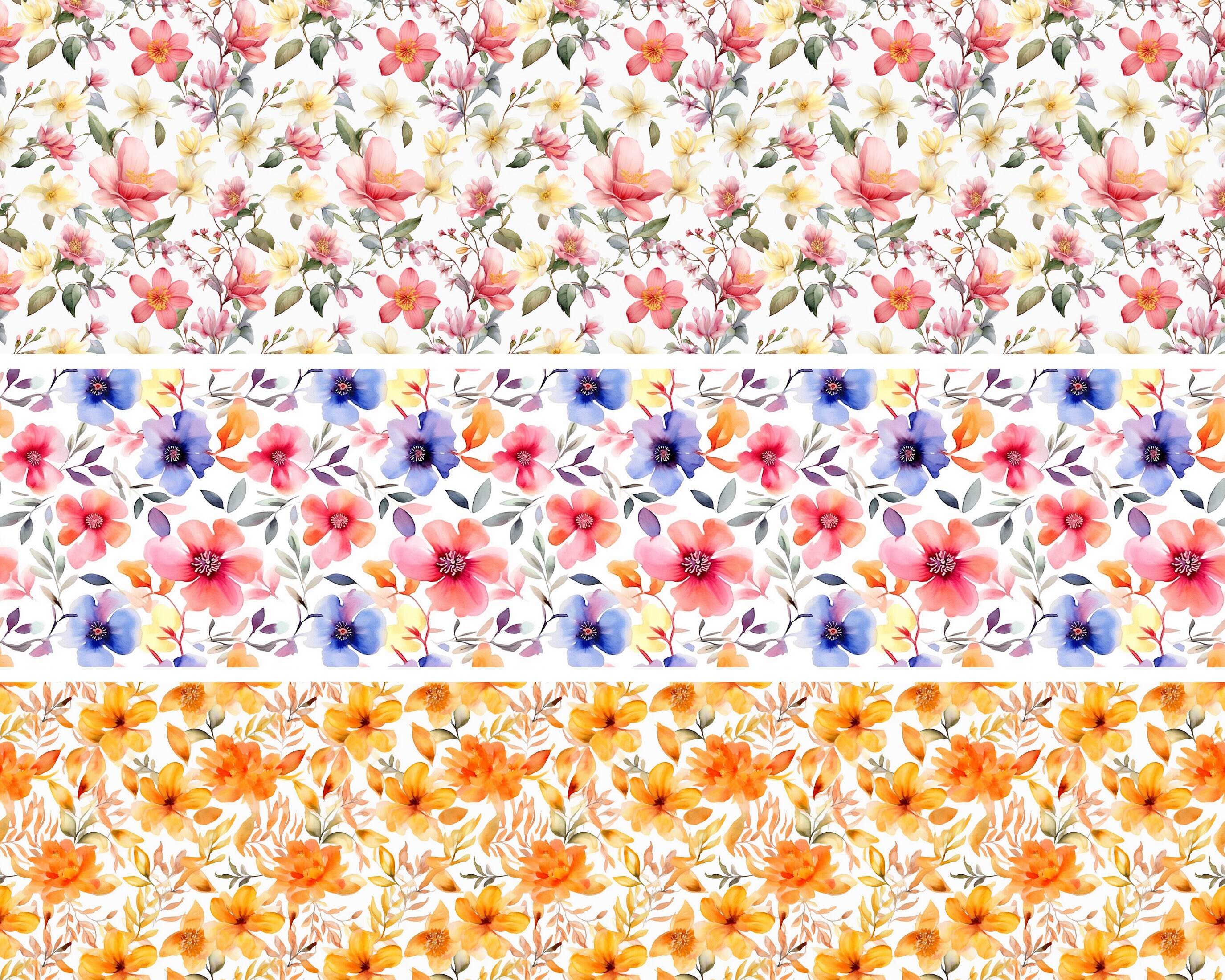 Watercolor Spring Flowers Digital Paper Seamless Pattern Floral Digital ...