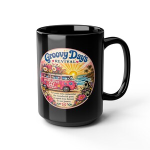 Groovy Days Revival Zwarte Mok, 444 ml Groovy Day's Revival Studio Tijd om te ontspannen en te genieten van de rest van je leven Kantoor Thuis Cadeau Feestdagen
