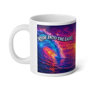 Ride into the Light Ocean Wave Mug, Colorful Sunset Ceramic Coffee Cup Coastal Gift, Beach Ocean Sea Lovers Gifts, TravelBoat Mug Summer