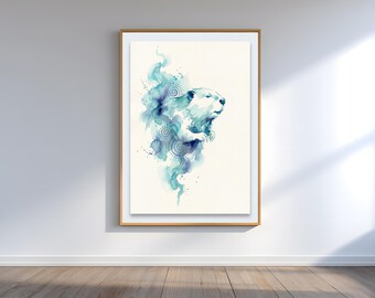 Watercolor Beaver Print — Modern Woodland Wall Art Printable Instant Download