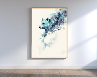 Impresión de acuarela de oso azul, arte infantil moderno (descarga digital)