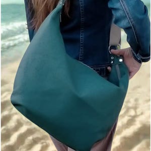Slouchy minimalist celadon green leather hobo bag - Dark turquoise green leather hobo bag - Casual handmade leather shoulder crossbody bag