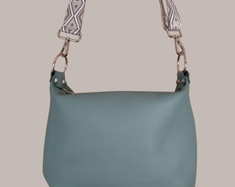 Handgefertigt Türkis Leder Crossbody Bag: Mini Schultertasche