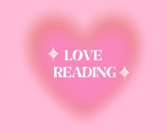 May include: Pink background with a heart shape in the centre. The heart is a gradient of pink and white. The text "LOVE READING" is in white letters inside the heart. There are two white diamond shapes on either side of the text.