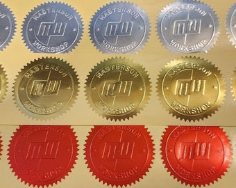 2-inch (50mm) Serrated Foil Certificate Seals, Blank or Custom Embossed, Metallic Gold/Silver/Red