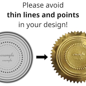 Please avoid thin lines and points in your design! This photo shows an example of thin lines on a design not appearing in the final embossing.