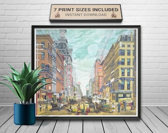Vintage Broadway NYC Print: 1885 Lower Manhattan Cityscape (Digital Download)