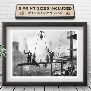 1930s Lunch at the Waldorf, Iron Workers Lunch On Steel Beam, Vintage Black & White Skyscraper Construction Print, NY Skyline, NYC Hotel