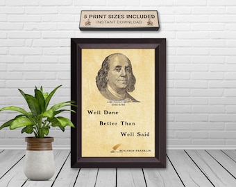 Benjamin Franklin Quote Printable Poster, Inspirational Typography Wall Decor, Minimalist Art Instant Digital Download