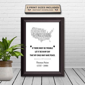 Thomas Painte Zitat Poster, Vaterländischer Spruch, USA Word Art Map, Gründervater Zitat Kunst, Typografie Wanddekoration, schwarz weiß, minimalistisch