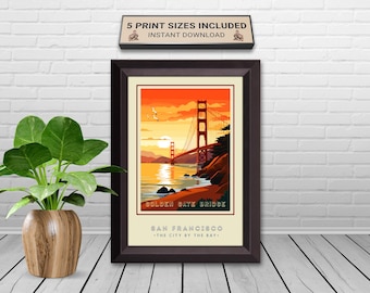 Golden Gate Bridge Vintage Travel Poster: San Francisco Print (Digital Download)