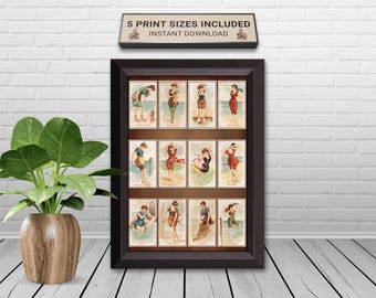 Vintage Women's Swimwear Art Prints: Victorian Beach Fashion (Digital Download)