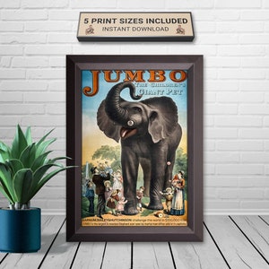 Vintage Zirkus Poster, Jumbo der afrikanische Elefant, Barnum and Bailey Zirkus Werbung, Kinderzimmer Wanddekoration, Instant Download