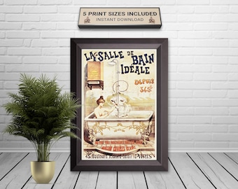 Vintage French Bathroom Art Nouveau Poster, La Salle de Bain Idéale (Digital Download)