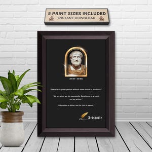 Three Aristotle Quotes, Black, White and Gold Poster, Printable Classroom Art, Ancient Greek Wisdom Wall Decor, Typography Teacher Gift