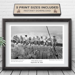 Foto: Trabajadores del hierro de Nueva York de la década de 1930 almorzando en lo alto de un rascacielos (descarga digital)