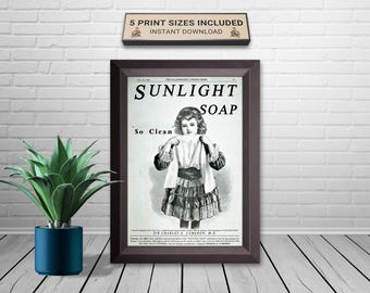 Vintage Sunlight Soap Ad Print: Victorian Bathroom Decor (Digital Download)