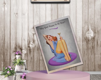Funny Pinup Style Print: “Happy Hour” (Digital Download)